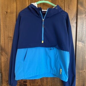 Stio Womens CFS Hooded Anorak Size Small Cobalt Night Blue 1/2 Zip Pullover UPF+